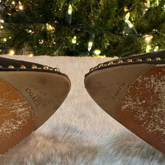 Coach Waverly Black Leather Gold Beaded Heels Size 6.5 - Picture 13 of 13